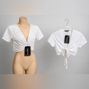 887 White Tie-Front Crop Top